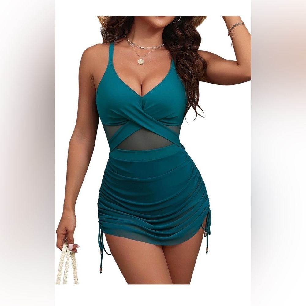 🆕 Mesh One Piece Swimsuit Modest Tummy Control Bathing Suit